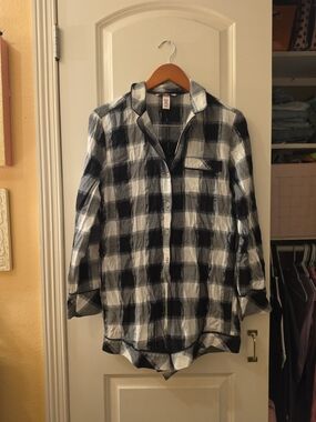 Victoria's Secret Black and White Plaid Sleep Shirt Romper